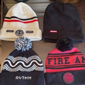 SET OF 4 BEANIES Game of Thrones, RYTHM, fast house, and SRAM. Colors in